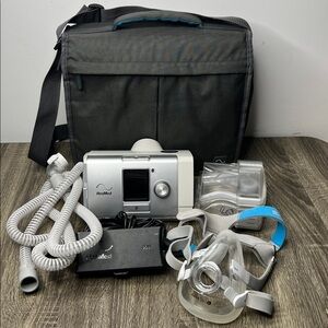 ResMed AirSense 10 Silver CPAP Machine with Bag Power Supply F20 Mask Tested